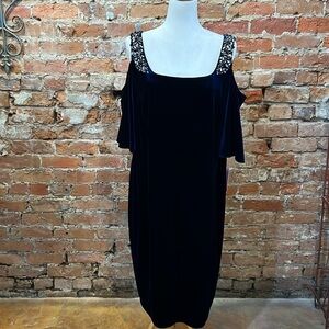 Velvet evening dress with bling on shoulder.
